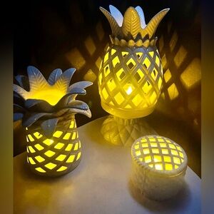 Harry Slatkin Signed Illuminated Ceramic
Pineapple Luminary Set